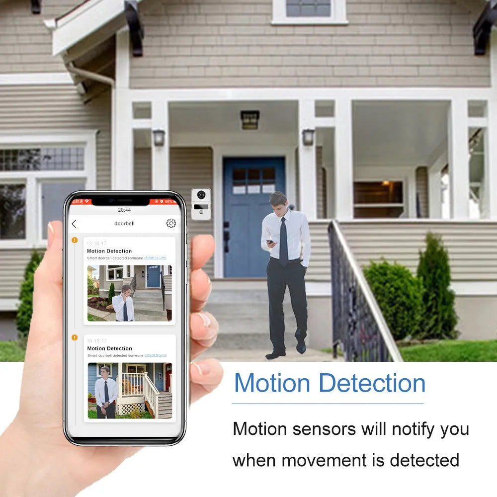10-inch display and outdoor unit of a wired 1080P video intercom doorbell system with installation tools.
