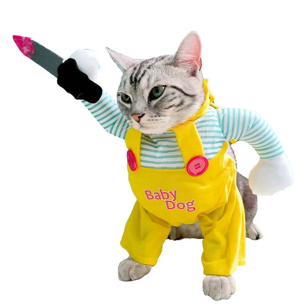 Creative yellow knife assassin cat costume clothing in polyester for general gender cats