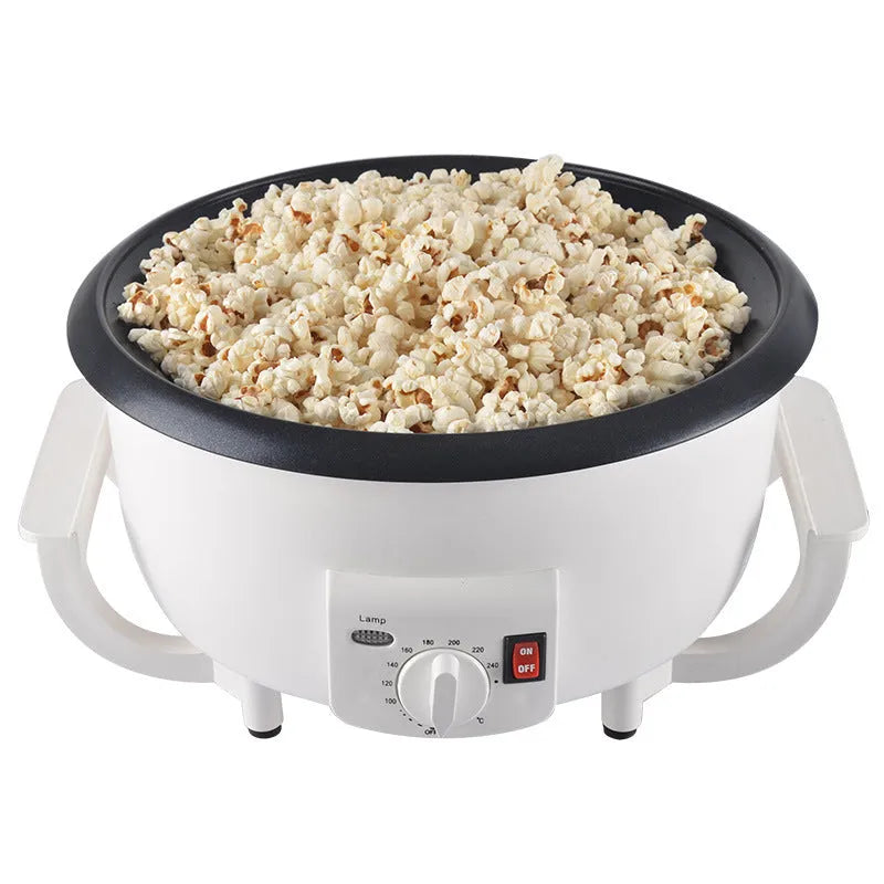 White oblate coffee bean roasting machine with 750g capacity and 225mm base diameter