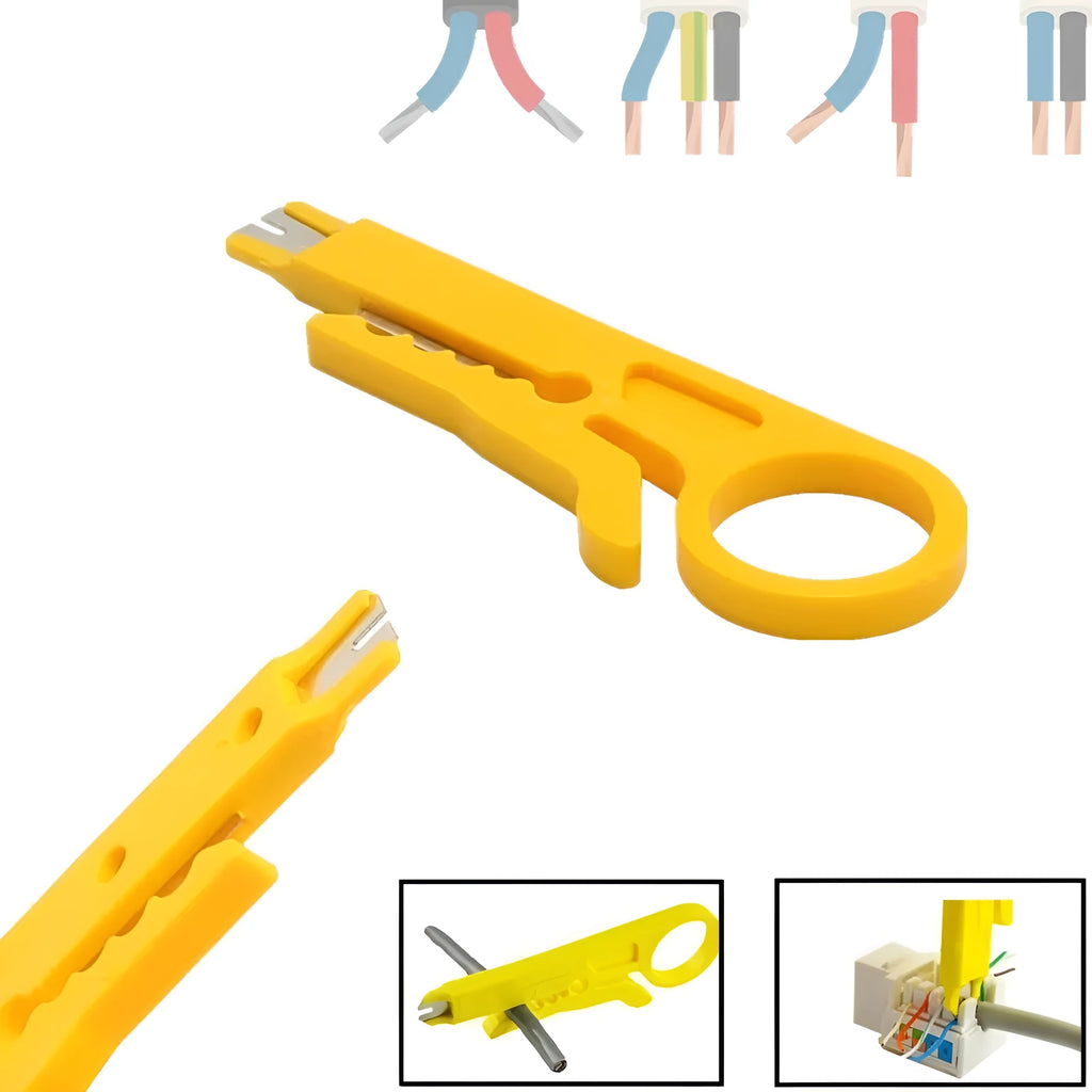 Yellow mini portable wire stripper tool with 0.6mm stripping diameter for network and telephone cables