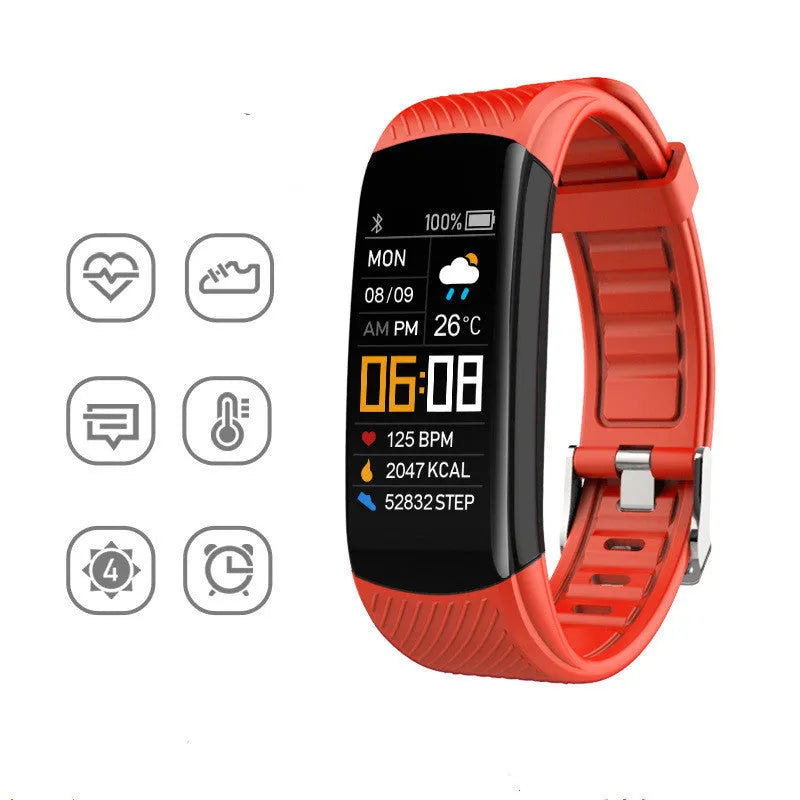 C5S model smart pedometer bracelet fitness tracker with touchscreen in various colours.