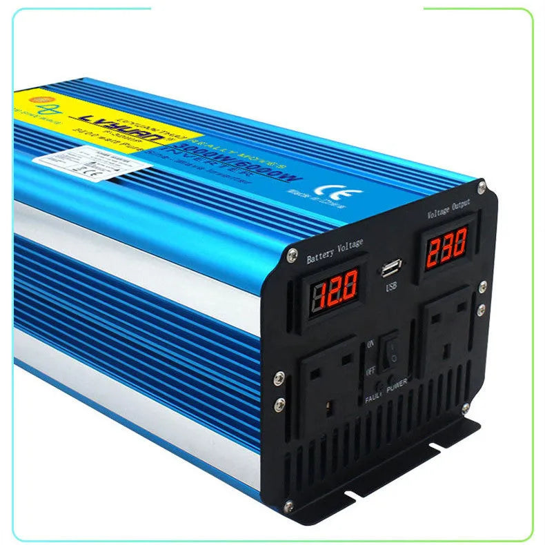 Blue 3000W pure sine wave car power inverter with digital display and remote control