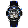 Men's automatic mechanical watch with hollow skeleton dial showing movement and luminous hands