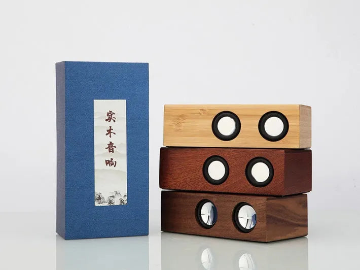 Wooden Bluetooth speaker with vintage radio design in bamboo, walnut or sapele finishes