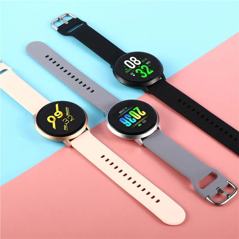 Black ultra-thin smart health bracelet with 1.3-inch touch screen on silicone wrist strap.