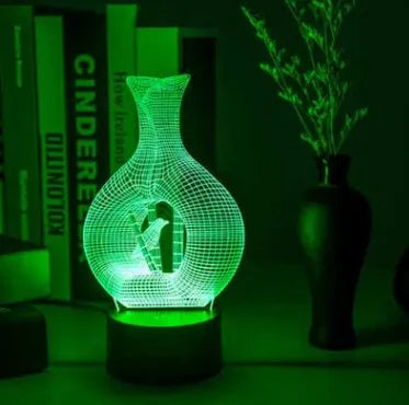 3D acrylic LED night light with touch button on ABS base, showing multi-colour illumination.