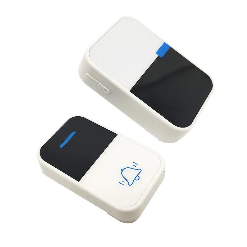 White plastic wireless doorbell with receiver measuring 78x54x45mm and self-generating power system