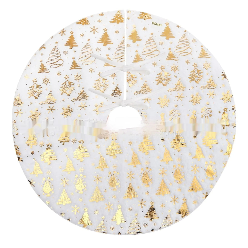 Plush Christmas tree style rug mat on floor in one of four available sizes.