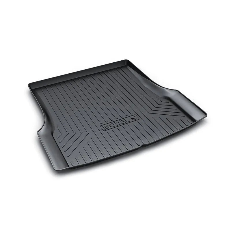 Set of black rubber floor mats for a Tesla car interior