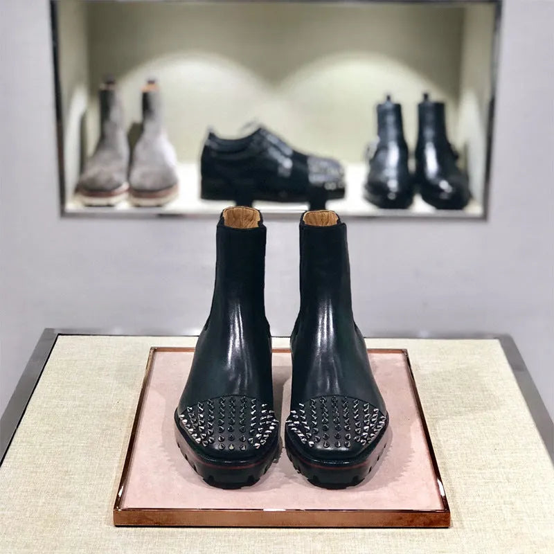 High-top leather business casual shoes in black with cowhide upper and leather sole