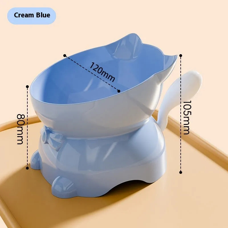 Stainless steel slanted anti-fall cat bowl in black, blue, pink, or yellow colour options.