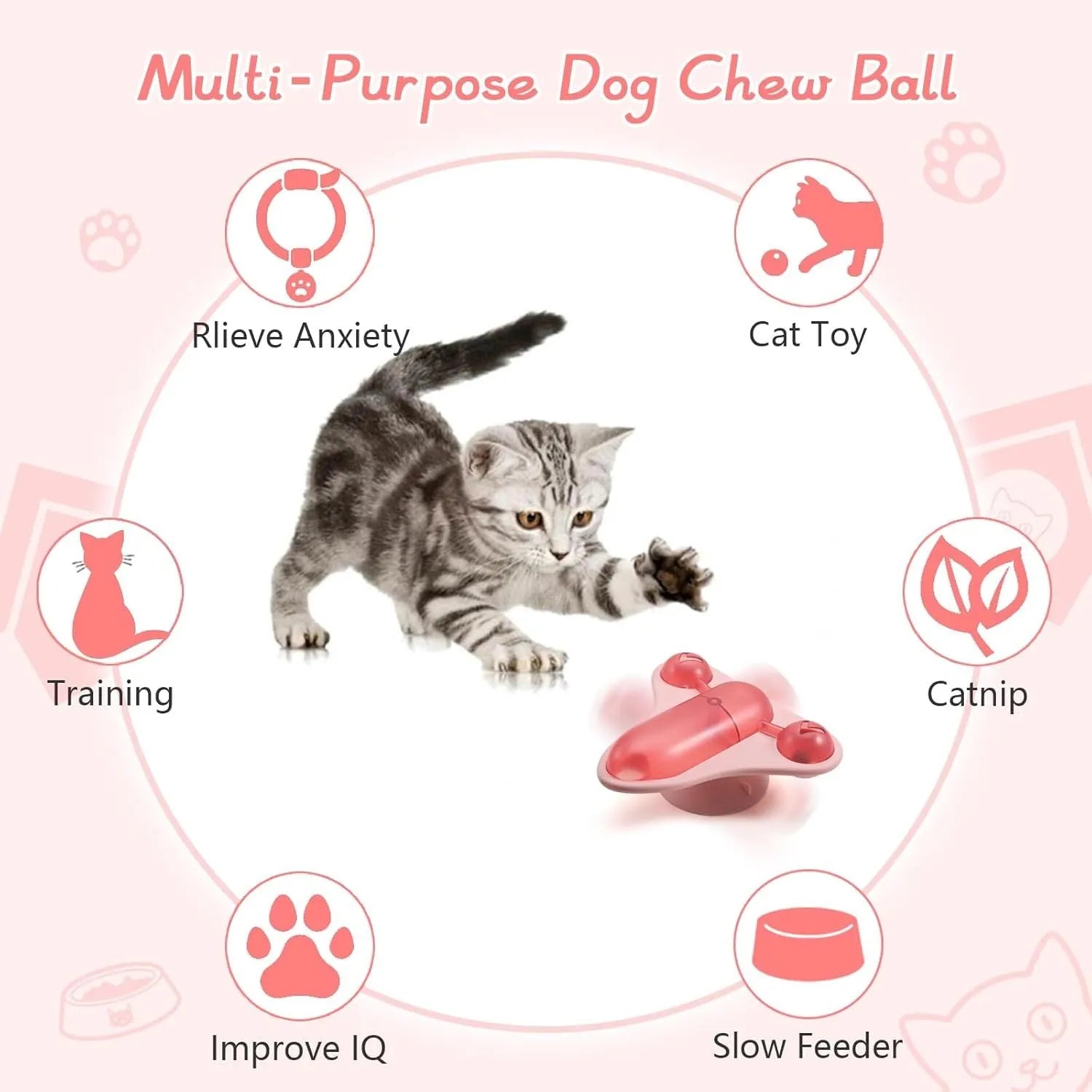 Blue interactive pet puzzle feeder toy with bell, catnip, and snack cabin on a suction cup base.