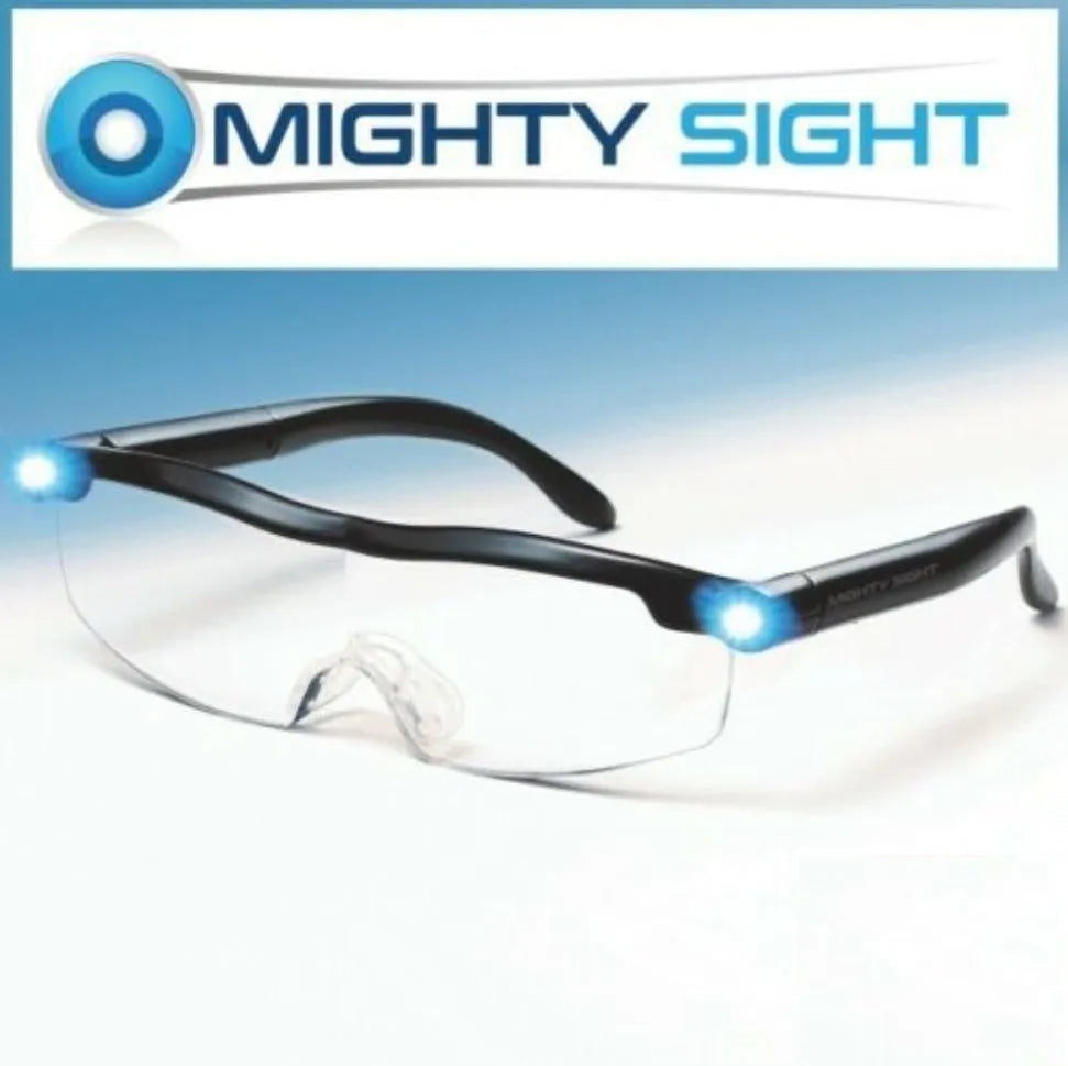 Transparent black USB LED reading glasses with built-in light on frame.