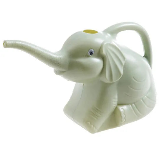 Pink elephant-shaped plastic watering can with a long nozzle for plant watering.