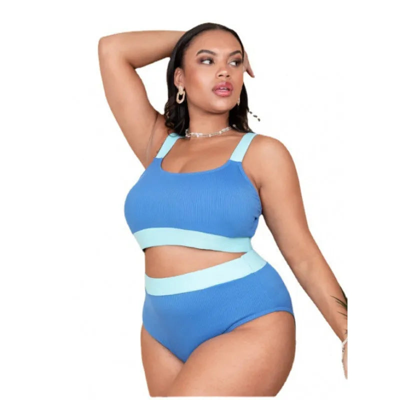 Women's solid colour high-waist polyester bikini brief suit with a side split detail.
