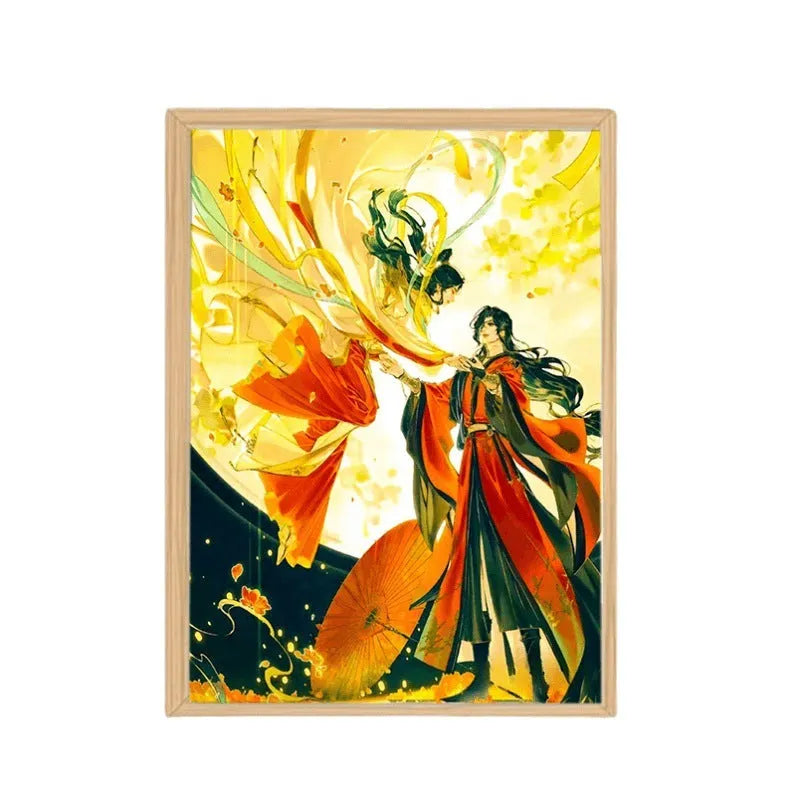 Solid wood framed decorative painting of Huacheng Xie Lian with USB light, 23x17cm size, vertical display