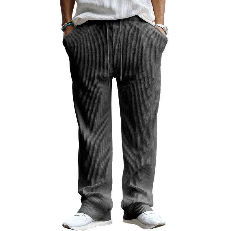 Men's loose fit high waist straight leg casual trousers in army green colour