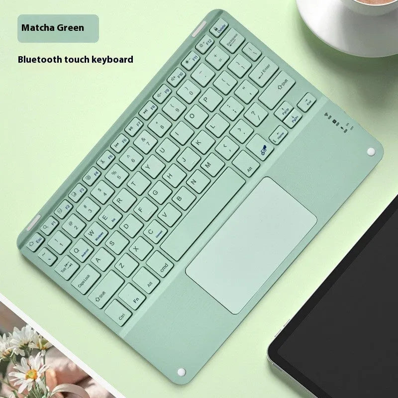 Square hat touch Bluetooth wireless keyboard showing colour options including black, white, orange red, green, yellow, purple, cloudy blue, and Qingshan Dai