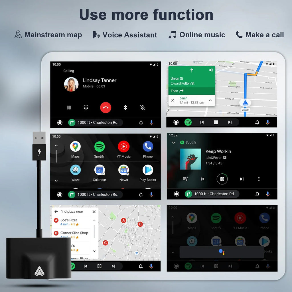 CarPlay wired to wireless adapter for Android phones, showing compact design.