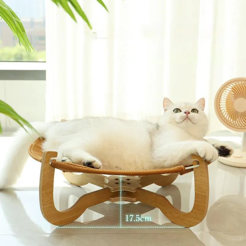 Brown woven rattan pet hammock bed measuring 46cm with off-ground design for cats and dogs