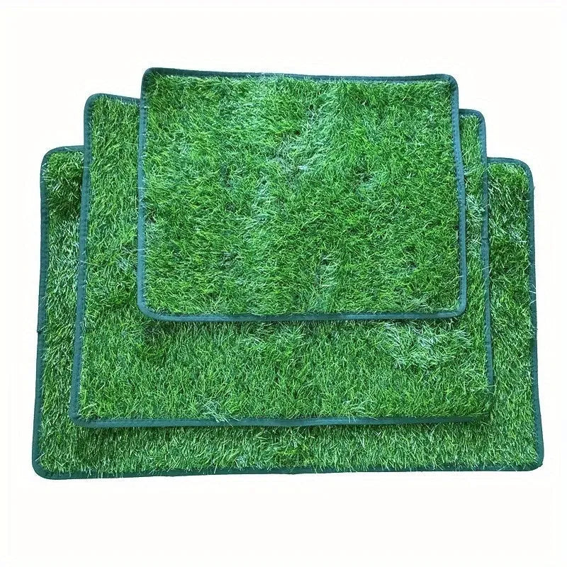 Artificial grass dog and cat toilet training mat showing three different size options