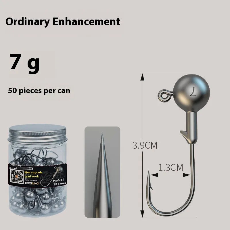 50-piece enhanced jig hooks with lead heads and four-times stronger construction