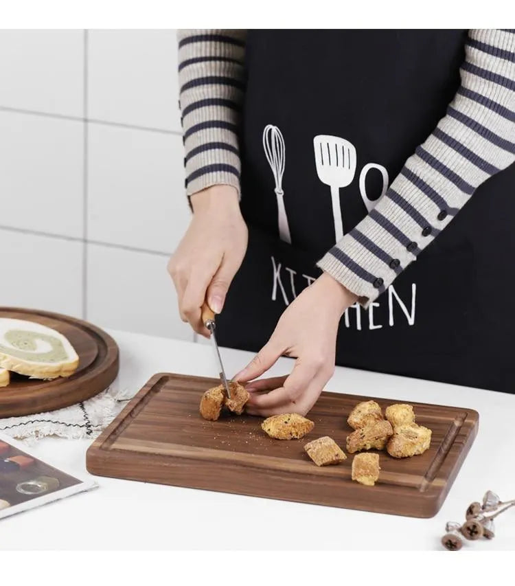 Black walnut wood cutting board double-sided design with groove for sauce, rectangular large size 40x28cm