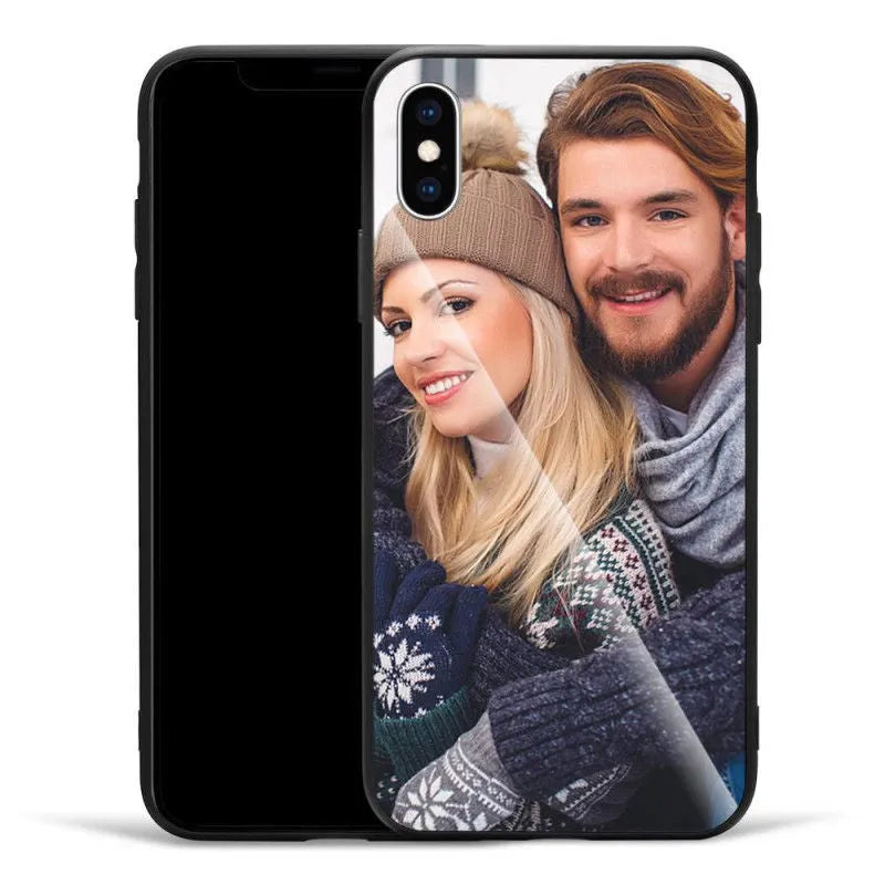 Custom patterned thin iPhone case with a raised edge around the screen and camera on an iPhone.