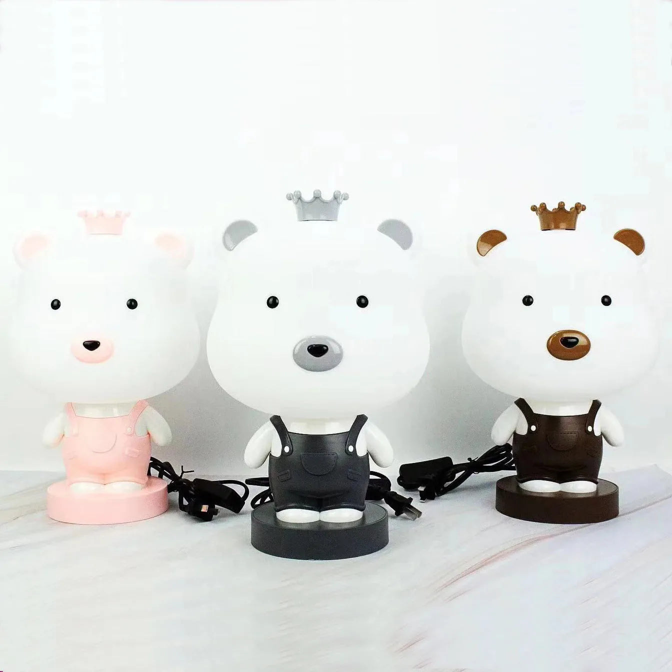 Cartoon animal table lamp in bear, cattle, rabbit, or tiger designs with LED light and plastic shade