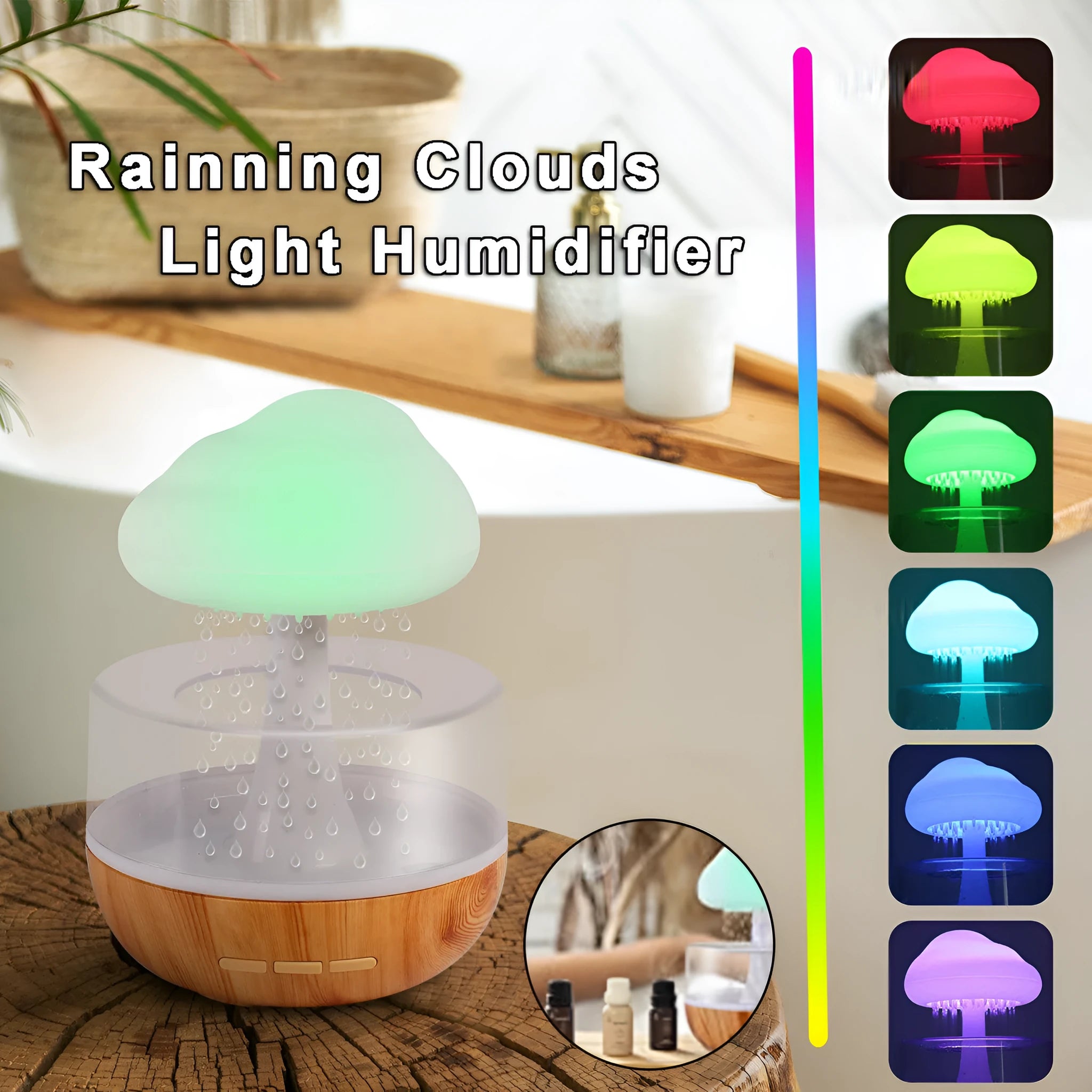 White raining cloud design micro humidifier with night light and aromatherapy diffuser