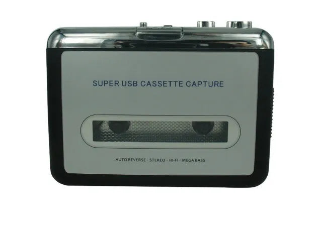 Compact cassette to MP3 converter unit with USB cable for connecting to a computer to digitise tapes