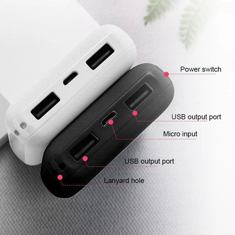 Large capacity ultra-thin power bank 10000mAh with multi-U ports in Black, 90x63x22mm plastic shell
