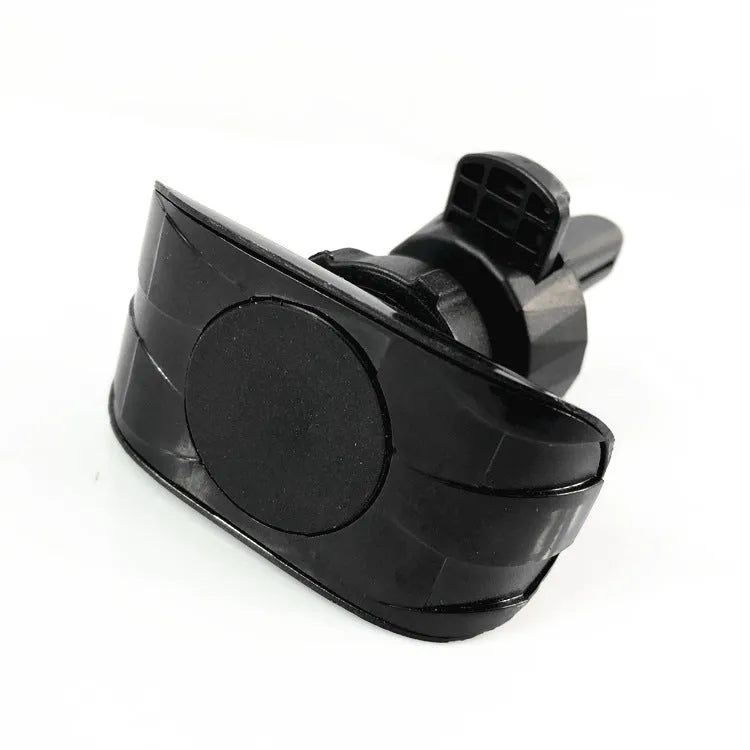 Black car air vent phone holder with magnetic smartphone attachment mounted on vehicle ventilation outlet