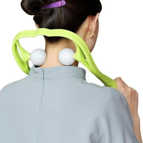 Plastic pressure point therapy massager in blue colour showing adjustable width and 3D floating point design