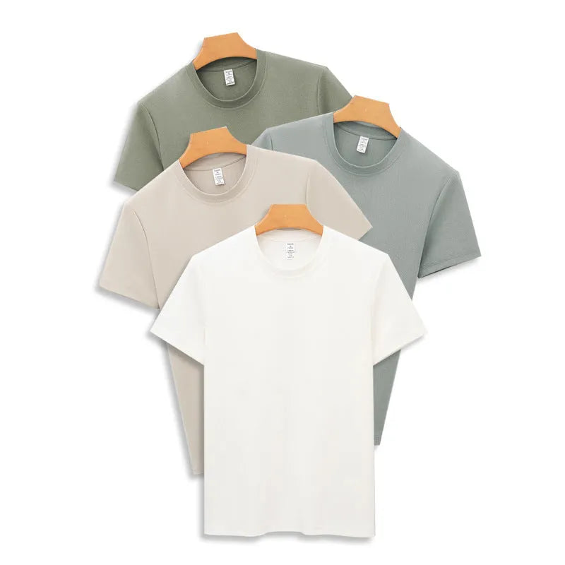 Men's antibacterial quick-drying short sleeve T-shirt in solid colours showing straight-cut pullover style