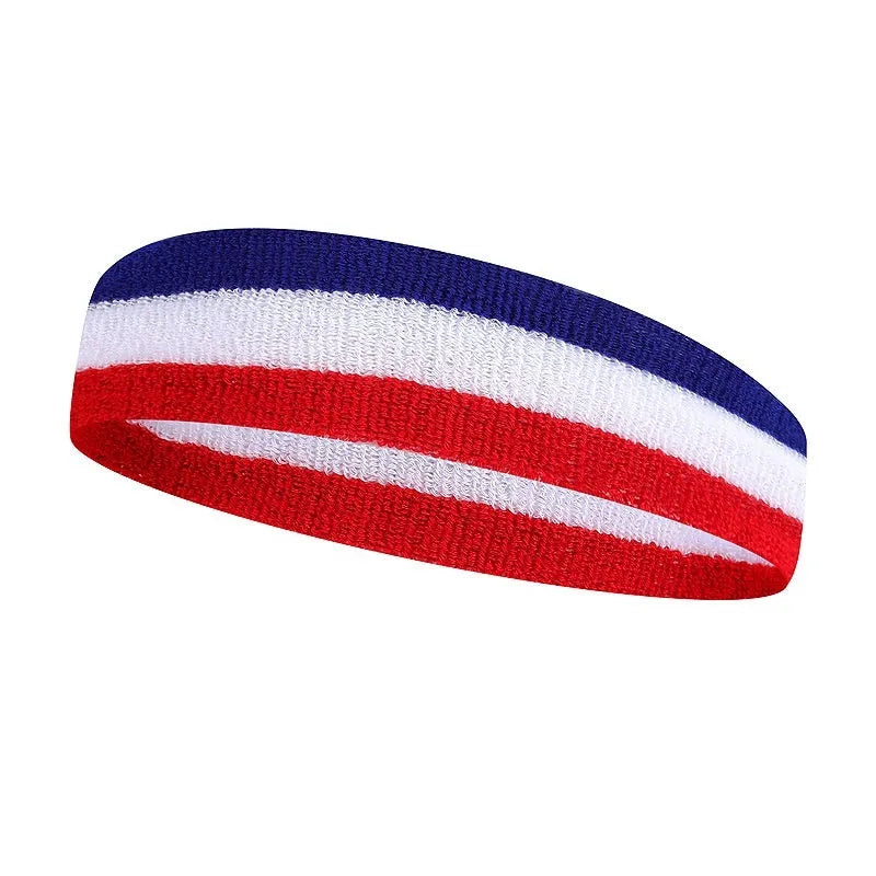 Colourful sports headband showing multiple colour combinations for adult running and basketball