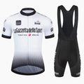 Cycling jersey and shorts set in polyester fabric for men and women, shown in available colours.