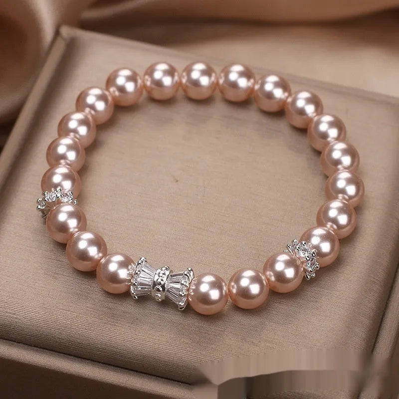 Light purple aurora imitation pearl bracelet for women in dream purple with electroplated finish