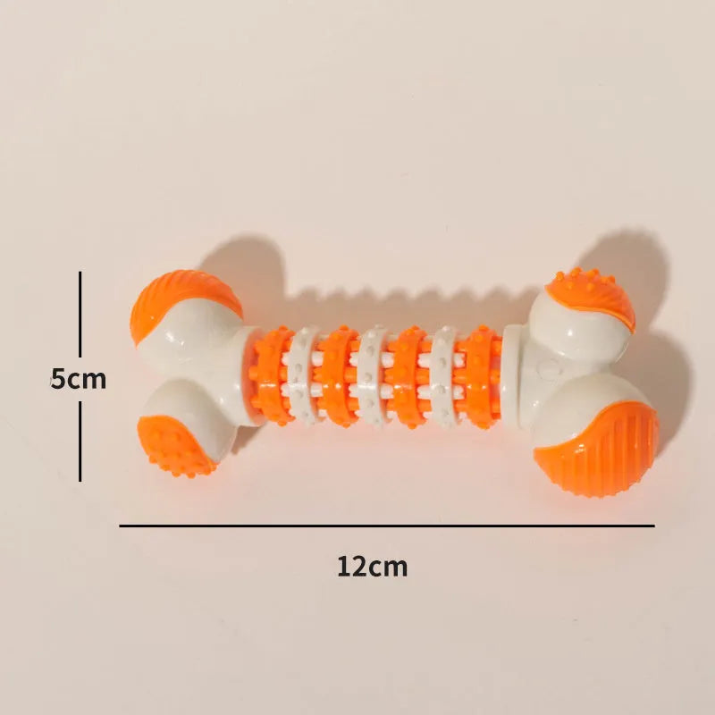 Blue bone-shaped interactive dog toy with treat holder for small breed puppies