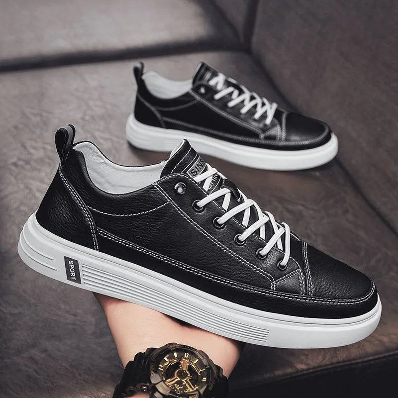 Men's white casual summer shoes with round toe and low heel design