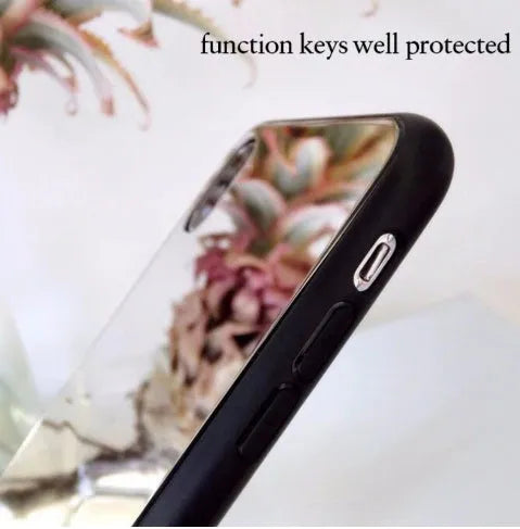 Black iPhone case with a square glass mirror on the back, compatible with iPhone X, 7 Plus, and 8 Plus.