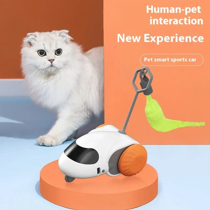 Intelligent running car cat toy in Light Gray Blue on a light floor, 80g ABS electric toy