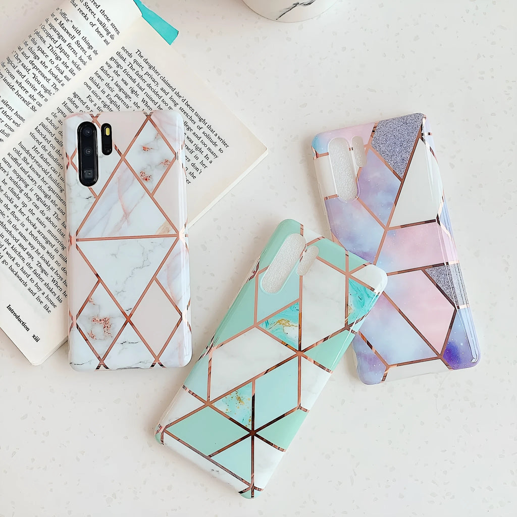 Electroplated marble pattern mobile phone case for Huawei and Samsung devices