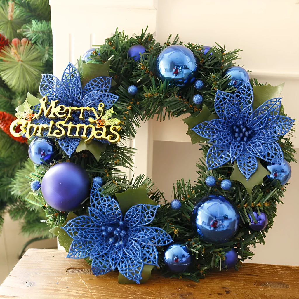 30cm multicolour plastic Christmas wreath decoration suitable for indoor outdoor door hanging