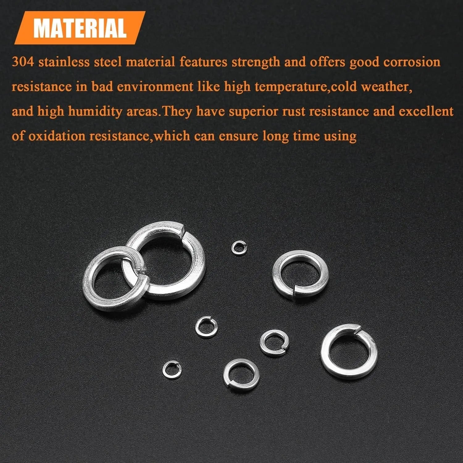 304 stainless steel spring lock washer assortment with 900 pieces in metric sizes 2mm to 12mm