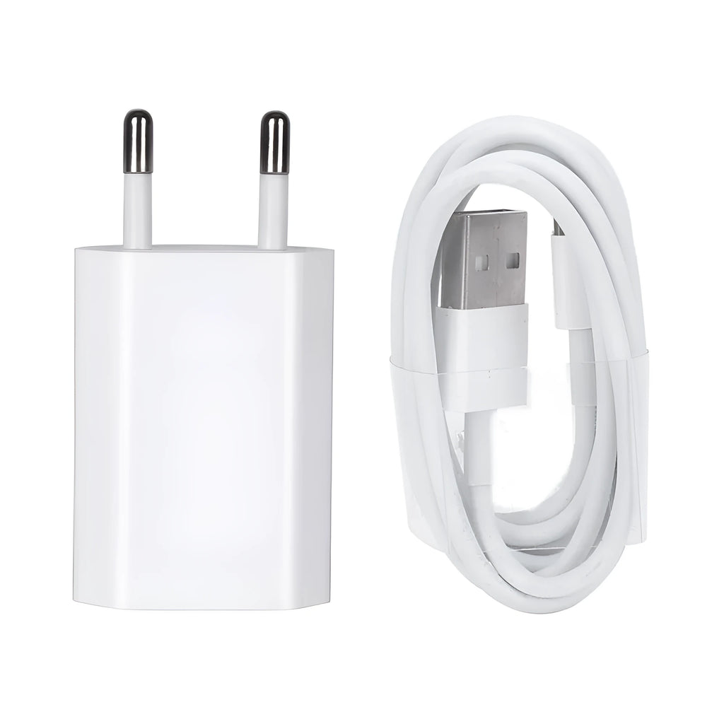 USB travel phone charger with cable compatible with iPhone and iPad models