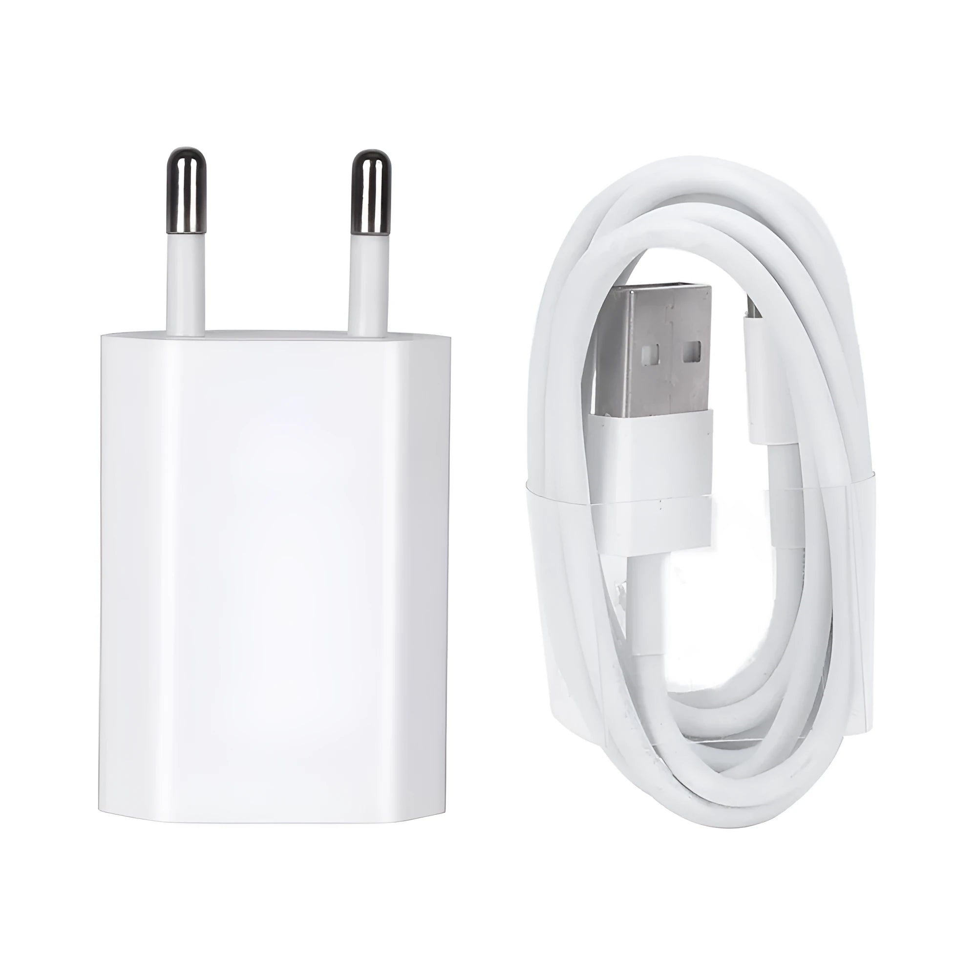 USB travel phone charger with cable compatible with iPhone and iPad models