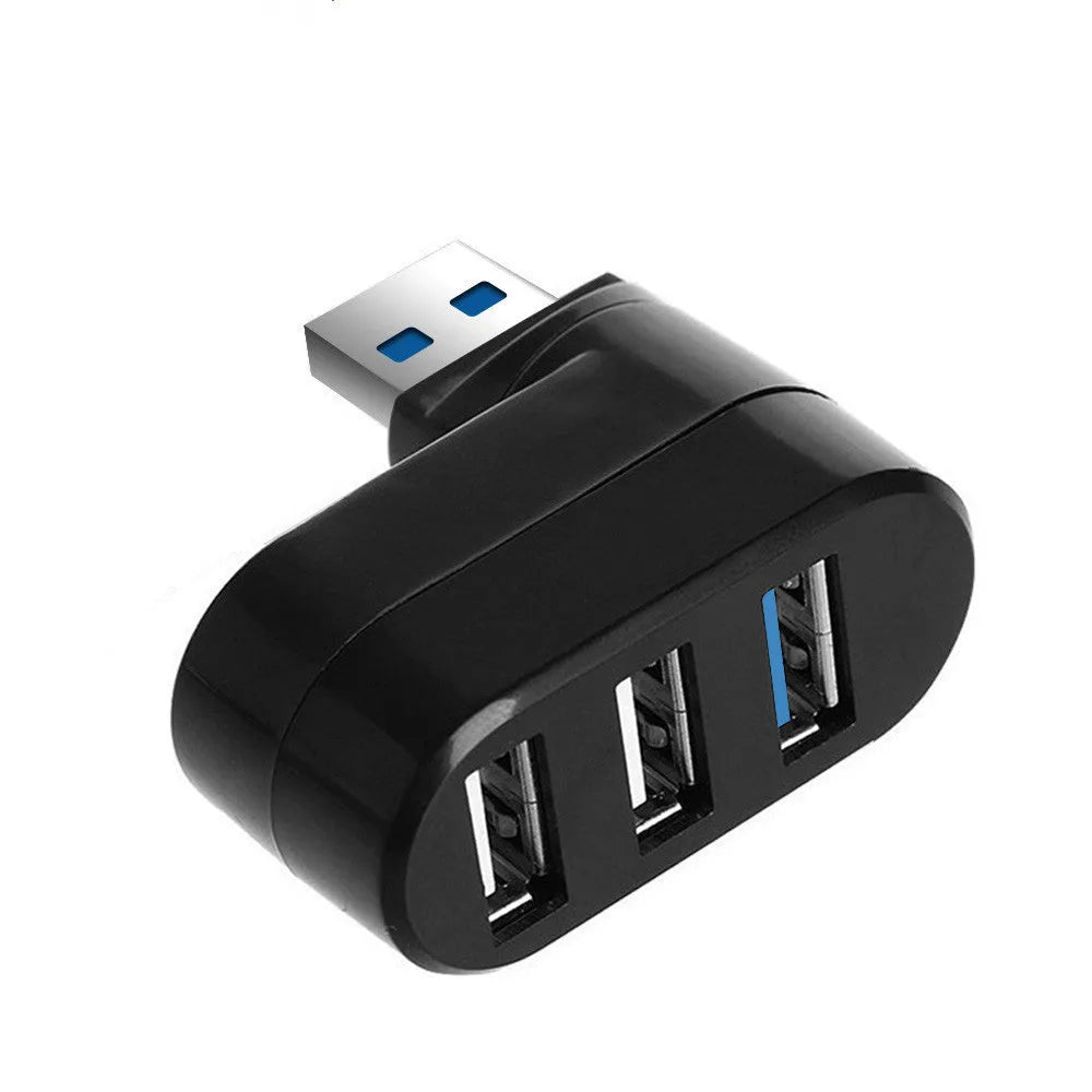 Black USB rotary splitter hub with four USB ports showing 15.5cm length