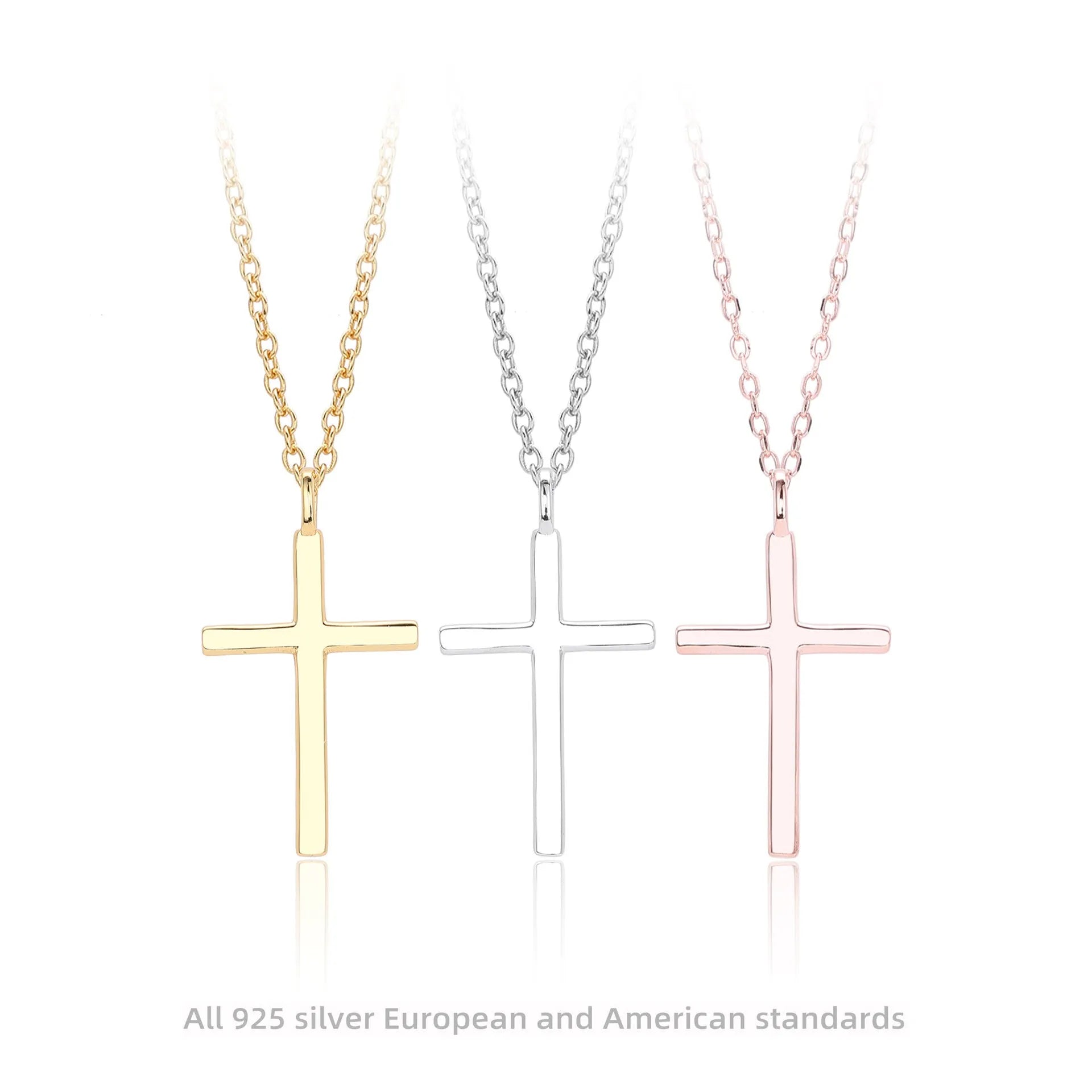 Sterling silver cross pendant necklace on O-chain with adjustable 41-50cm length