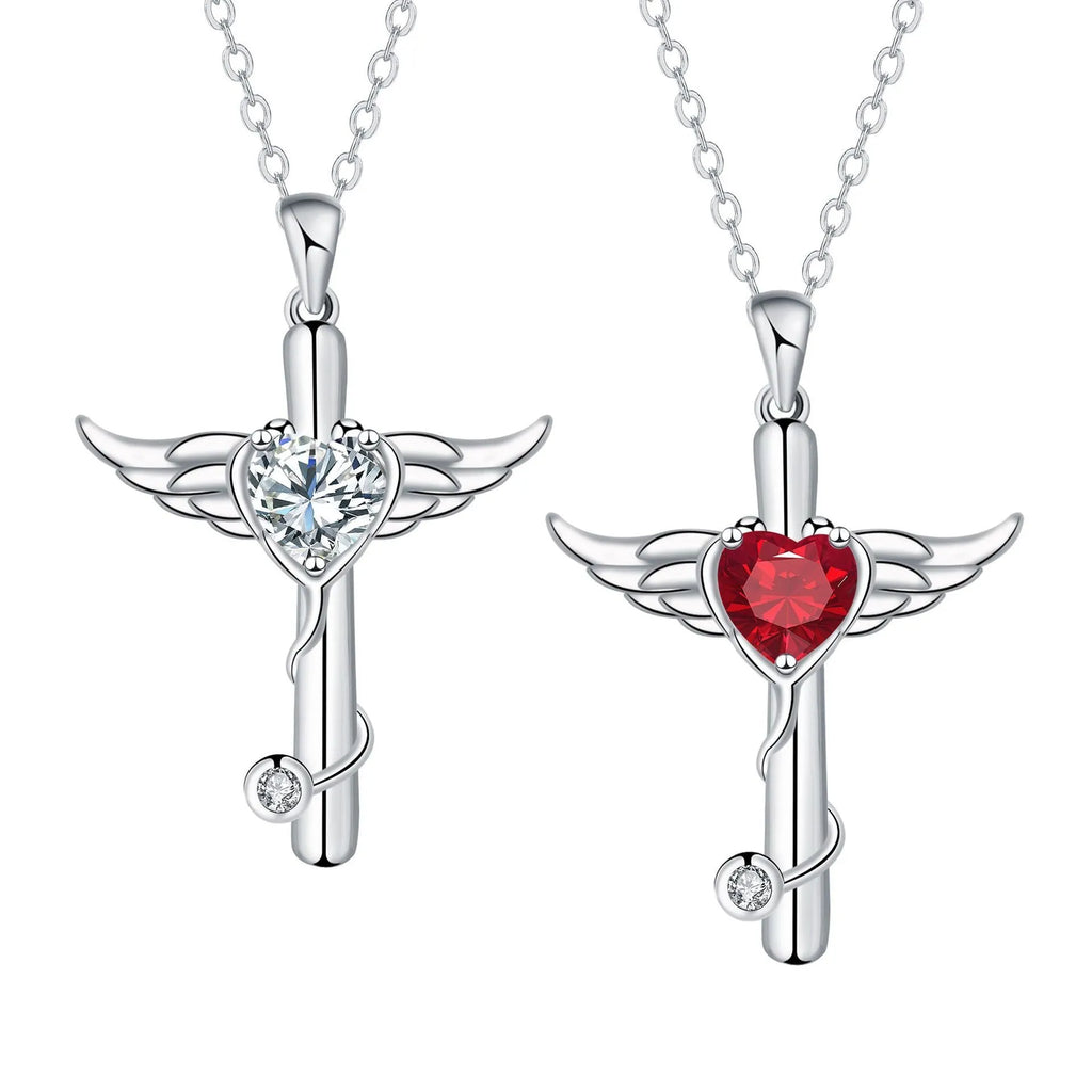 Women's copper stethoscope necklace with wings design in red diamond or white diamond finish